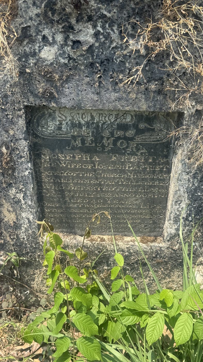 Inscription on Josepha Freitas tomb Indo-Portuguese Anglican convert 1832