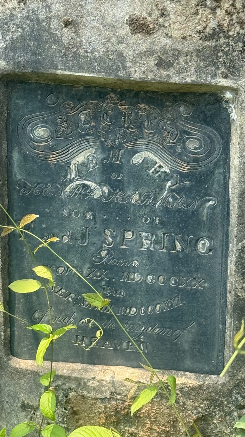 Infant grave of Henry Harman Spring died 1822 aged 15 months Thalassery